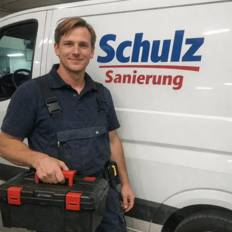 Techniker vor Servicefahrzeug bereit zum defekten Durchlauferhitzer austauschen